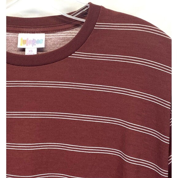 LULAROE Women Top Size XS Rust Stripe Stretch JERSEY KNIT Hi-Lo Hem LONG SLEEVE - Picture 3 of 7